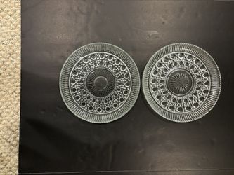 VTG Federal Glass “ Windsor” Button & Cane Serving/Cake Plater 11” Set Of 2