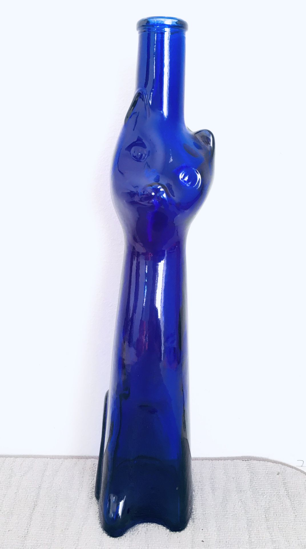 Cobalt Blue Cat Shaped Riesling Wine Bottle From Germany 13”