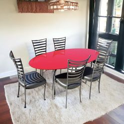 Vintage Cantoni postmodern Red Lacquer Table And Chairs 