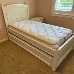 CafeKid White Twin Trundle Bed with Matching Dresser