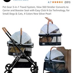 Pet Gear 3-in-1 Travel System, View 360 Stroller Converts to Carrier and Booster Seat with Easy Click N Go Technology, for Small Dogs & Cats, 4 Colors