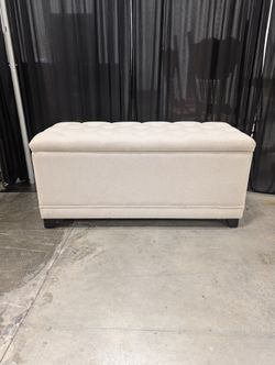 Cream Tufted Upholstered Storage Bench with Lift-Top