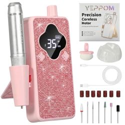 Electric Nail Drill Professional with Ultra-Quiet Coreless Motor, 35000 RPM Cordless Nail File Kit for Acrylic Gel Nails, Low Vibration & Heat, Portab