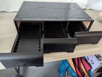 Black Plastic Cassette Storage with Three Drawers