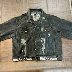 Saugatuck- Unisex Black Denim Jacket- BABY CAN YOU FADE ME?, 1 of 1 (SIZE:2XL)