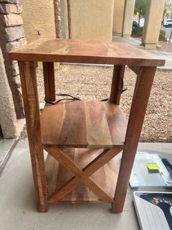 Wood Side Table with Plug In Socket’s