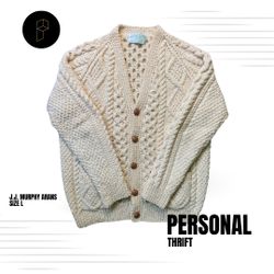 J.J. Murphy Arans Wool Cardigan Sweater Cream Size Men’s Large