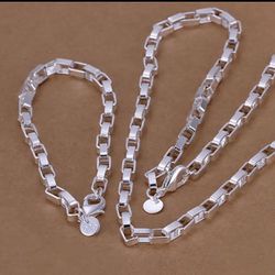 Sterling Silver 17” Necklace And 8” Bracelet 