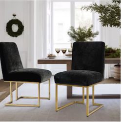 Set of 2 Black Upholstered Dining Chairs 