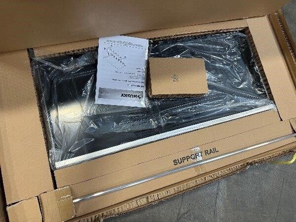 NEW Husky 52” 1-Drawer Adjustable Height Gloss Black Worktable w/Dark Stained Wood Top