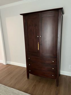 Dark Cherry Wood Armoire with Drawers