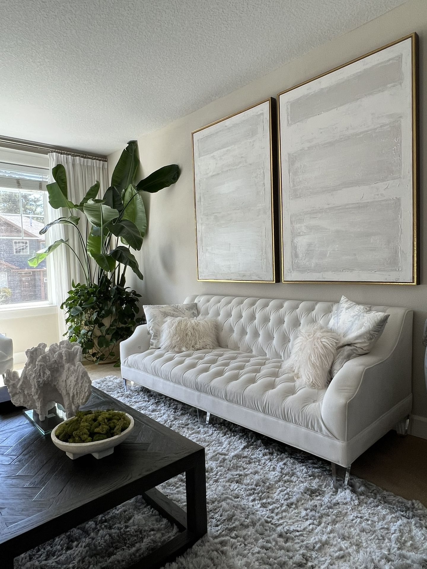Velvet like Easy clean couch and chair with acrylic legs