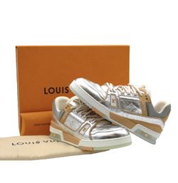 Louis Vuitton Men's Trainer Sneakers Monogram Embossed Metallic Sz-LV-7/ US-8