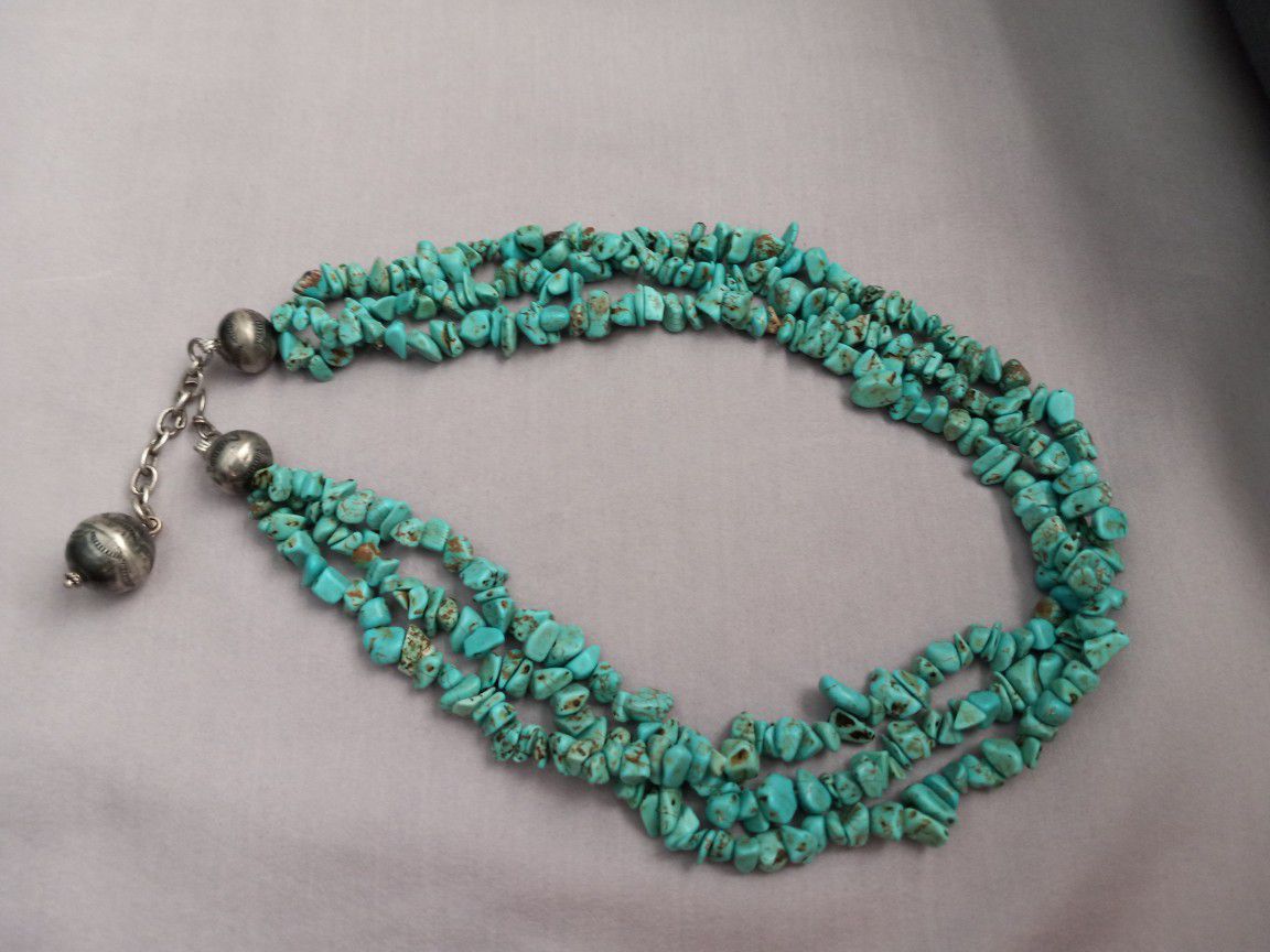 Turquoise Sterling Silver Bead Necklace 