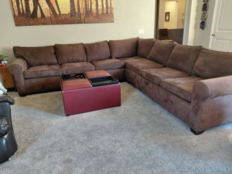 Brown Microfiber L-Shaped Sectional Sofa