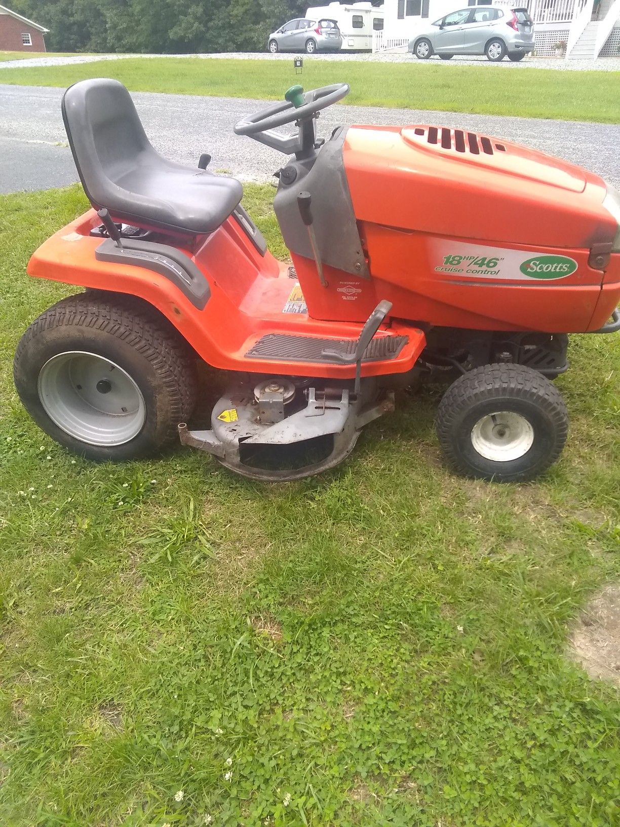 Scott's 18hp 46 in automatic riding mower made by John Deere