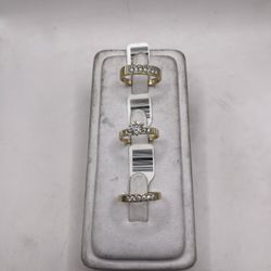 14kt Dual-Tone Gold Engagement Style Tri Ring Set w/ Design