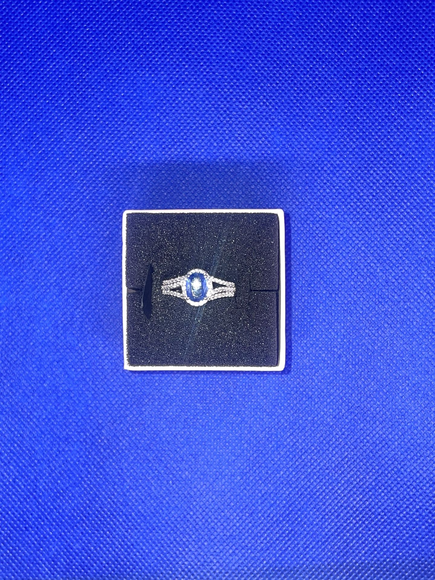 Kashmir Kyanite and White Zircon Split Shank Ring in Platinum Over Sterling Silver .925