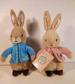 THE WORLD OF BEATRIX POTTER Plush FLOPSY BUNNY Pink Tan and Peter Rabbit  9”