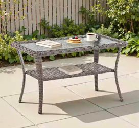Outdoor Coffee Table With Storage Glass Top Wicker Table