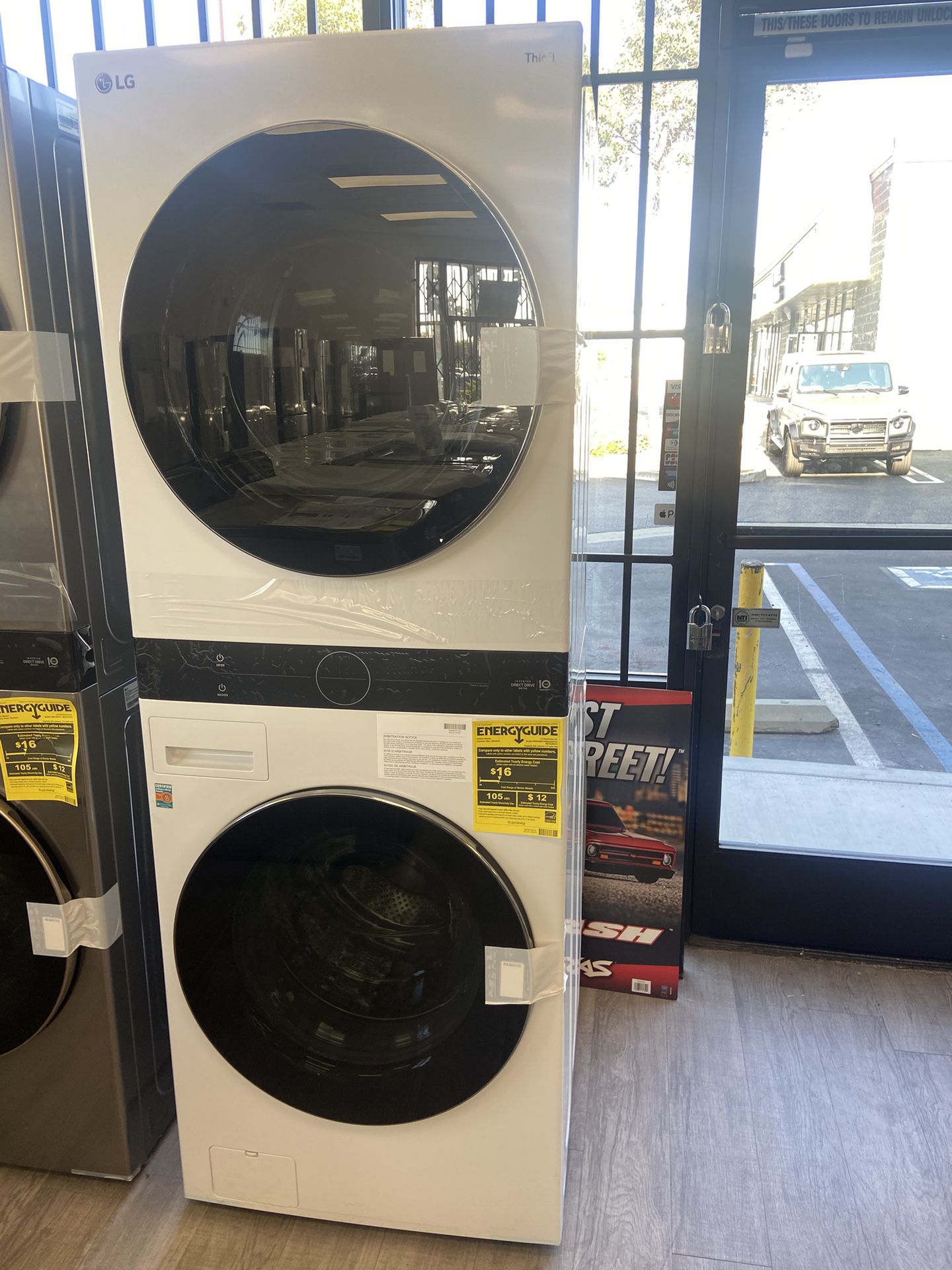 LG 4.5cu S-Mart Front Load Washer & 7.4cu Gas Dryer Tower Set. Only $50 To Finance It
