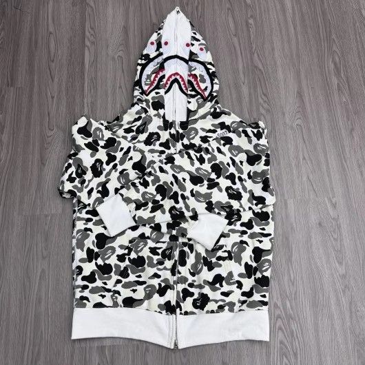 WHITE BLACK ABC CAMO BAPE HOODIE SHARK DOUBLE HOOD VERSION 2.0 !