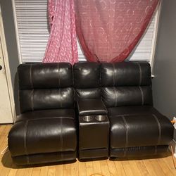 Black Leather Sectional Couch 3 Recliners 