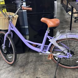 24 Inch Beach Cruiser Bike for Women, 7 Speed Commuter Bicycle with Rattan Basket, Adjustable Seat, Lightweight for Ladies