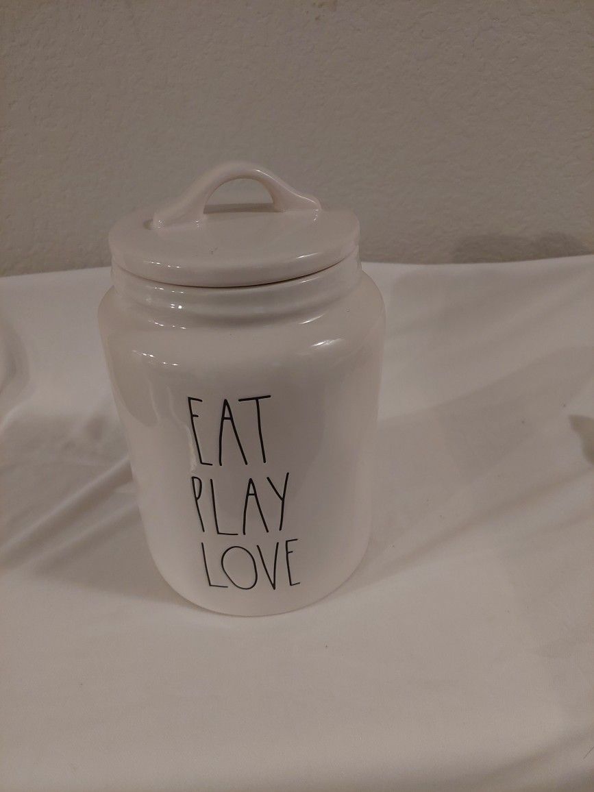Rae Dunn Large Ceramic Canister, EAT PLAY LOVE