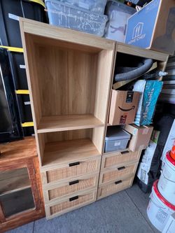 IKEA 2-Piece Tall Storage Cabinets with Rattan Drawers – 74”