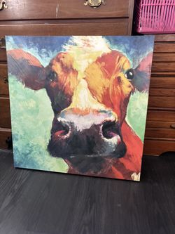 Hand Painted Cow Picture. 