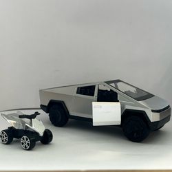 Tesla Cybertruck Diecast Metal Toy 1:36 Truck with ATV, Pull Back, Doors Open