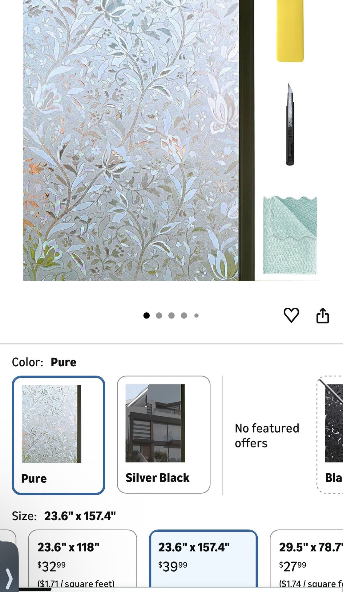 Niviy Excellent Quality 3D Static Cling Window Film Non-Adhesive Window Covering Decorative Flower Privacy Film for Window 23.6" x 157"