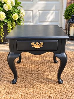 Black Queen Anne End Table with Drawer
