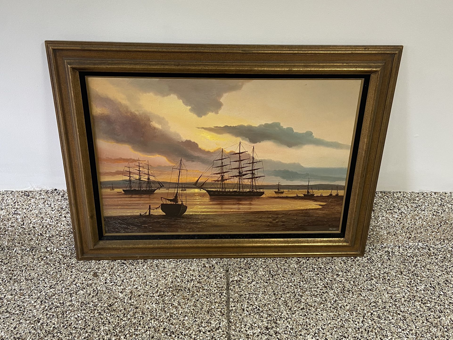 Vintage Ship Oil Painting