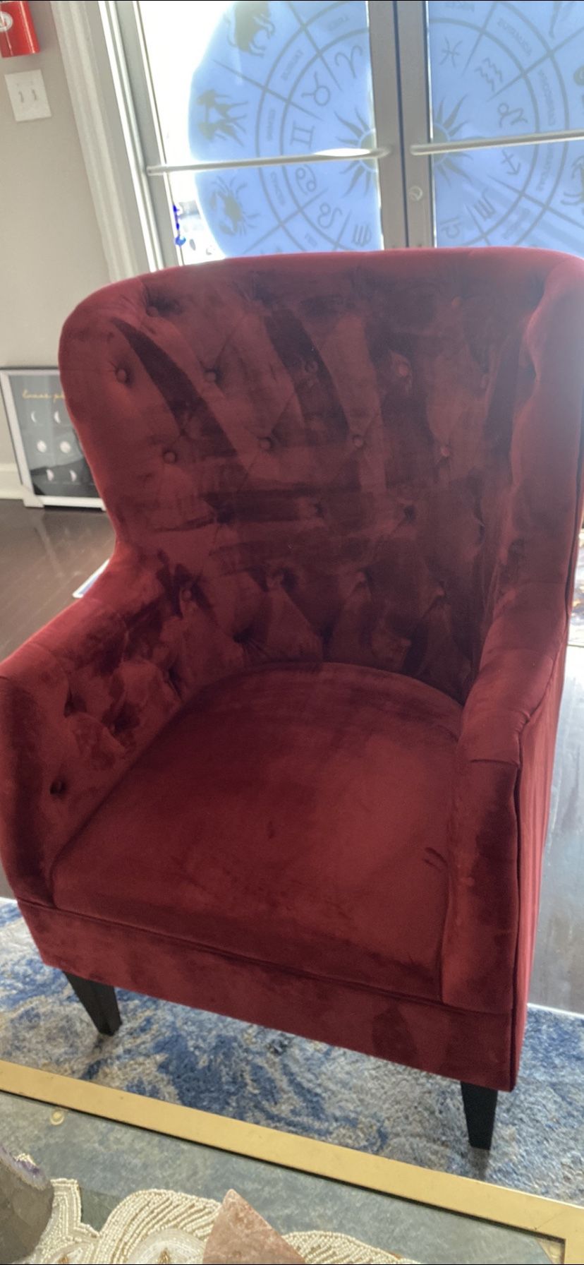 2 Red Tufted Arm Chairs