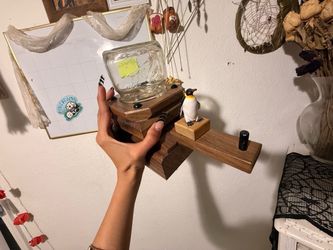 Handmade Wooden Candy/nut dispenser with Penguin
