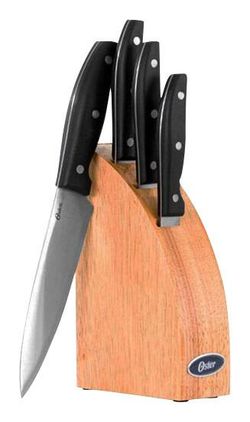 Oster Granger 5 Piece Cutlery Knife Set with Half Moon Natural Wood Block *NIB*!