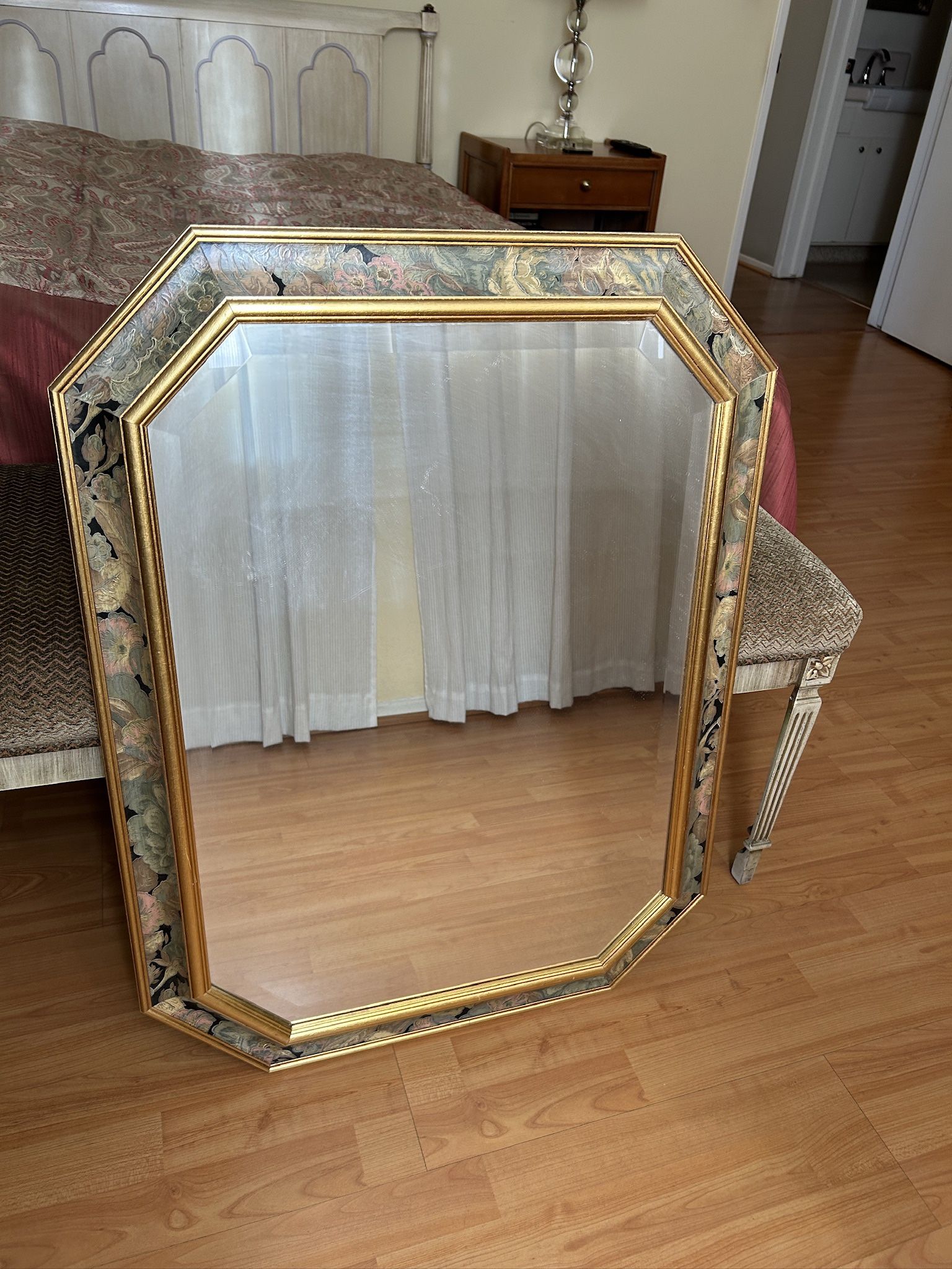 Hand Painted And Gold leaf Beveled Mirror.