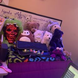 Stuffed animals and a mask