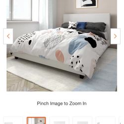 Queen bed frame, white faux leather