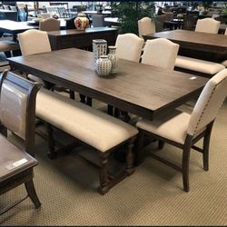 Regent Grayish Brown Dining Room Set,  Table, Chairs, Bench, Comedor,  Brand New,  HAVE Delivery 