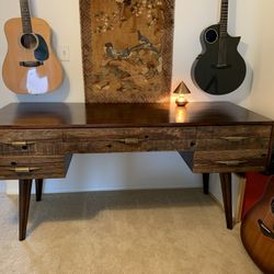 Desk Hardwood Reclaimed Timber with Five Drawers