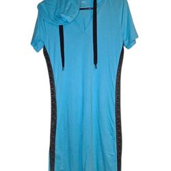 Michael KORS Blue Black Logo Short Sleeve Hoodie Dress 