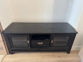 Black Wood TV Stand with Glass Doors