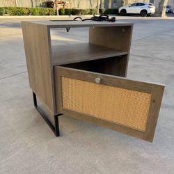 New In Box 19x16x22.5 Inch Tall Nightstand Side Table With Electric Outlet And Color Changing LED Strip Light Bed Side Cabinet 