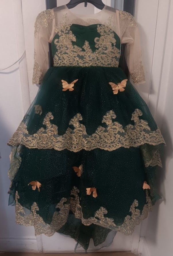 Green With Gold Dress Size 6 Girls