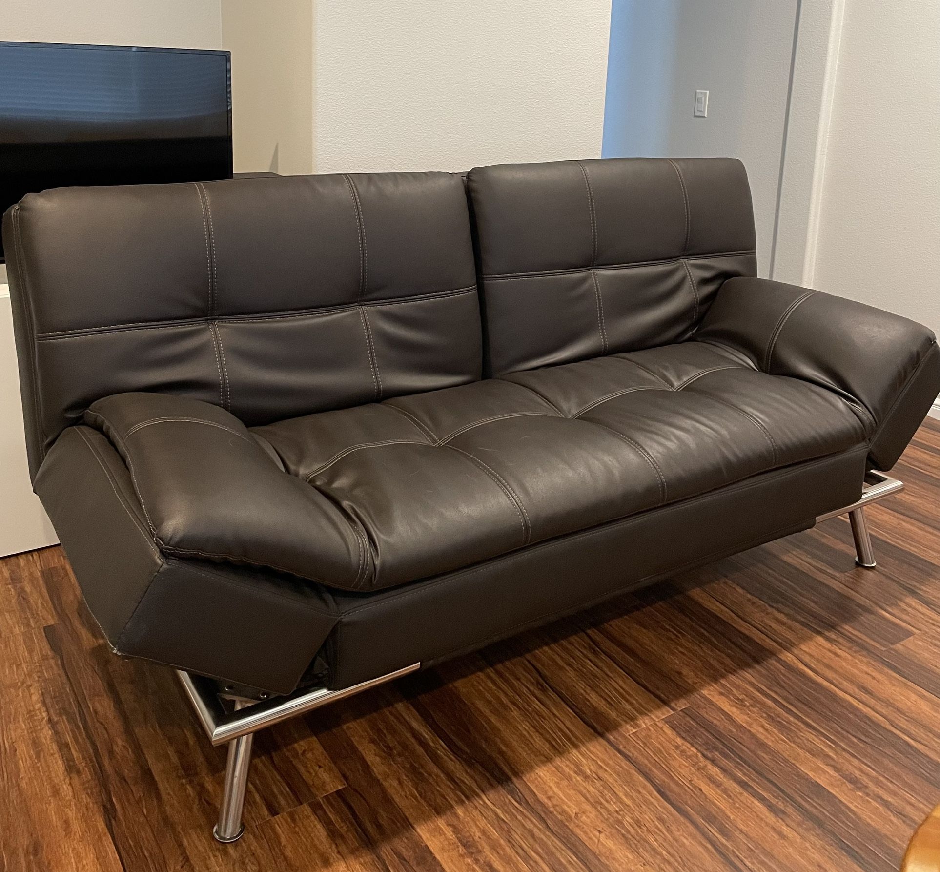 Black Leather Convertible Couch (Ravenna Relax-A-Lounger)