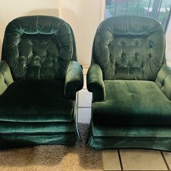 Gorgeous Vintage Green Velvet Armchairs – Pair