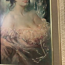 Beautiful Brunette  Queen Acrylic Painting - Vintage - Antique